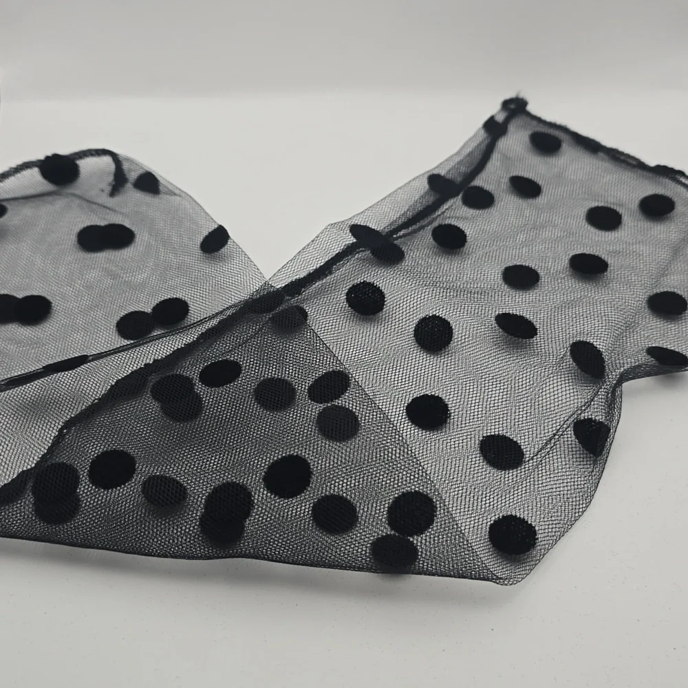 Elegant Black Sheer Polka-dot Mesh Mid-Calf/Ankle Socks with Back Seam